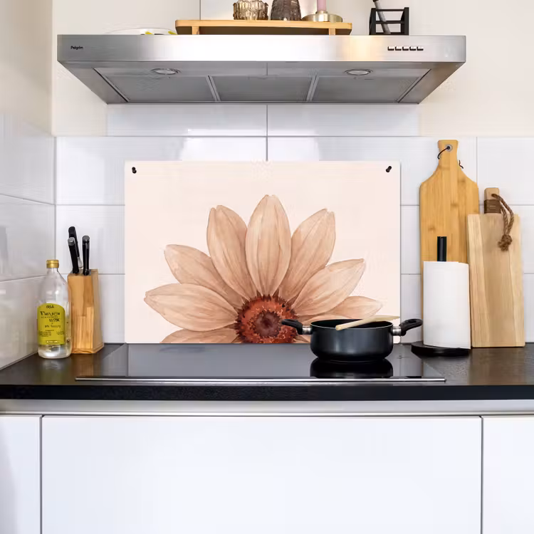 Bloemen - Bloemblad - Natuur - Aquarel - Beige Inductie beschemer met haakjes klein -sfeer2