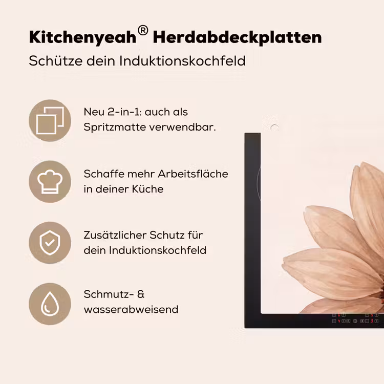 Bloemen - Bloemblad - Natuur - Aquarel - Beige Inductie beschemer met haakjes klein -ky-usp-de