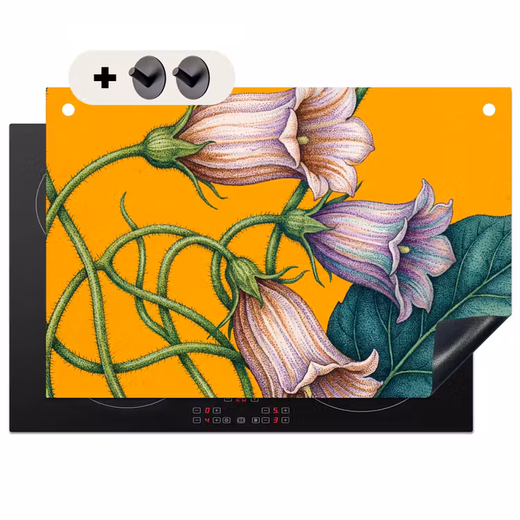 2-in-1 Herdabdeckplatte & Spritzschutz - Blumen – Botanik – Gelb - Bloemen - Botanisch - Geel Inductie beschemer met haakjes klein