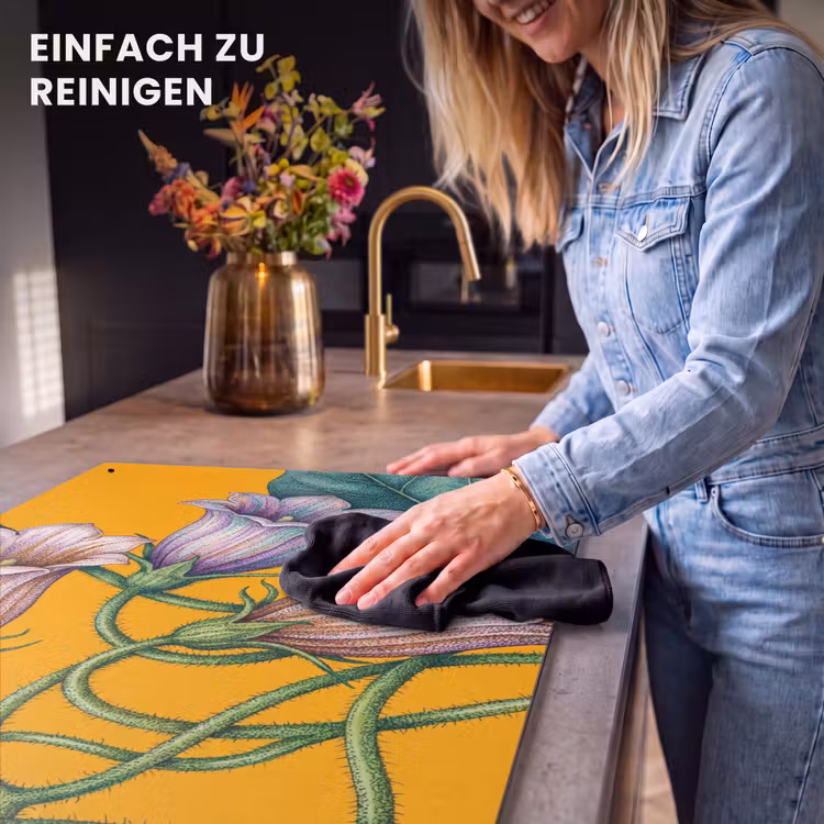 2-in-1 Herdabdeckplatte & Spritzschutz - Blumen – Botanik – Gelb - Bloemen - Botanisch - Geel Inductie beschemer met haakjes klein