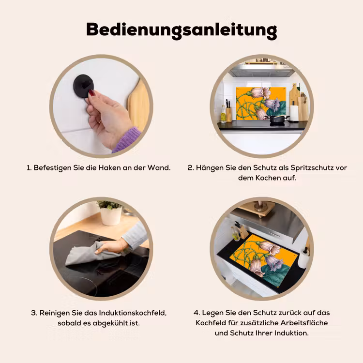 2-in-1 Herdabdeckplatte & Spritzschutz - Blumen – Botanik – Gelb - Bloemen - Botanisch - Geel Inductie beschemer met haakjes klein