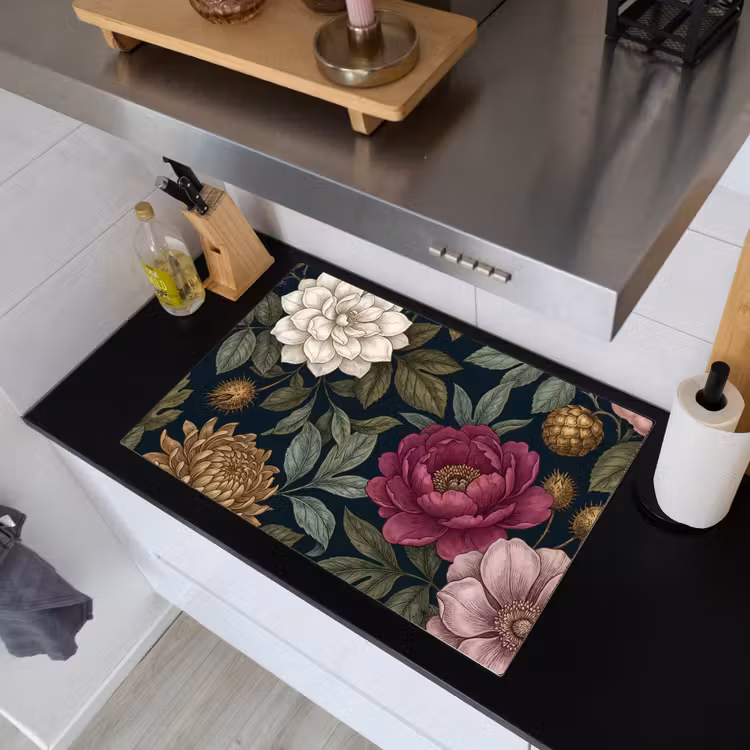 Bloemen - Botanisch - Illustratie - Donker - Vintage Inductie beschemer met haakjes klein -sfeer1
