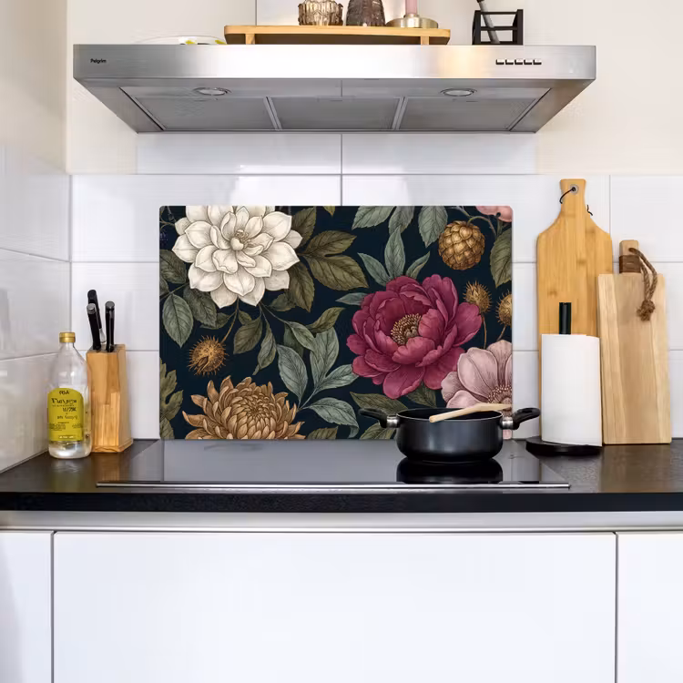 Bloemen - Botanisch - Illustratie - Donker - Vintage Inductie beschemer met haakjes klein -sfeer2