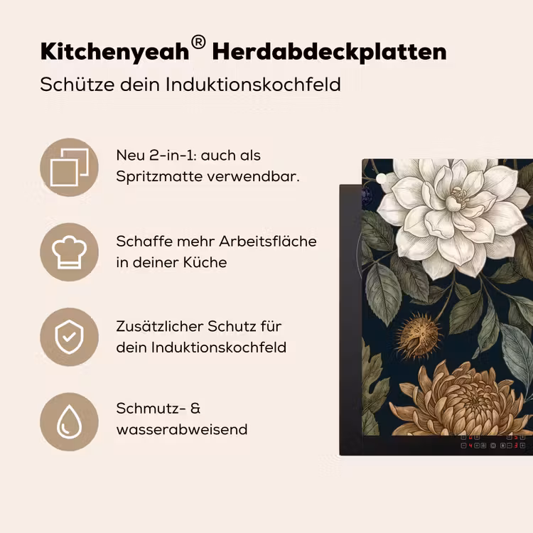 Bloemen - Botanisch - Illustratie - Donker - Vintage Inductie beschemer met haakjes klein -ky-usp-de
