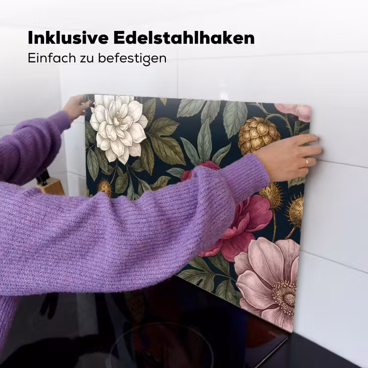 Bloemen - Botanisch - Illustratie - Donker - Vintage Inductie beschemer met haakjes klein -ky-ophangen-de
