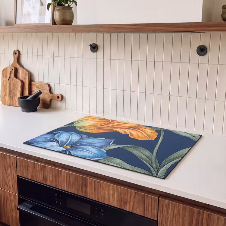 2-in-1 Herdabdeckplatte & Spritzschutz - Blumen – Botanik – Muster - Bloemen - Botanisch - Patroon Inductie beschemer met haakjes klein