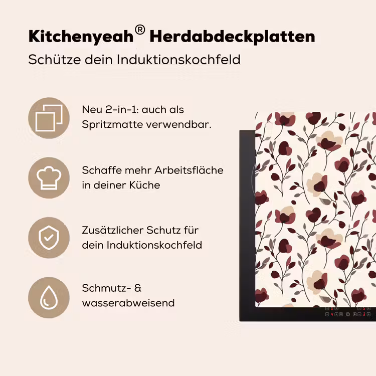 Bloemen - Botanisch - Bordeaux Inductie beschemer met haakjes klein 777 -ky-usp-de