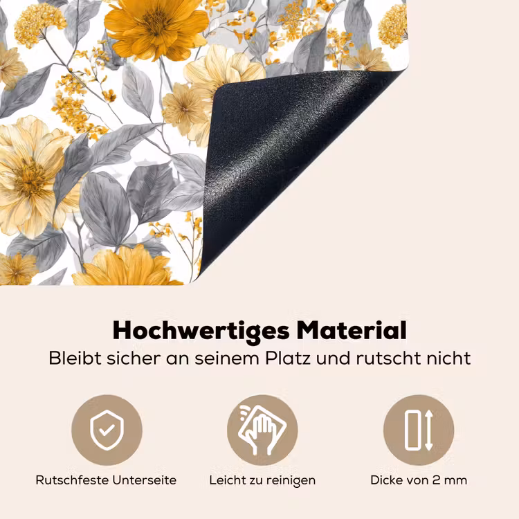 Bloemen - Botanisch - Elegant - Okergeel - Grijs Inductie beschemer met haakjes klein 777 -ky-onderkant-de