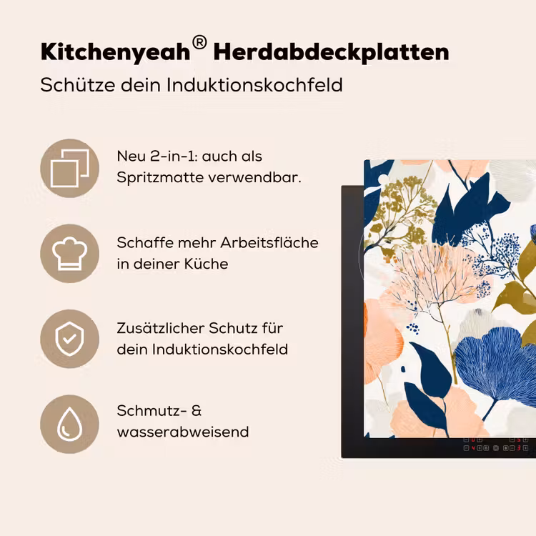 Bloemen - Botanisch - Kleurrijk Inductie beschemer met haakjes klein 777 -ky-usp-de