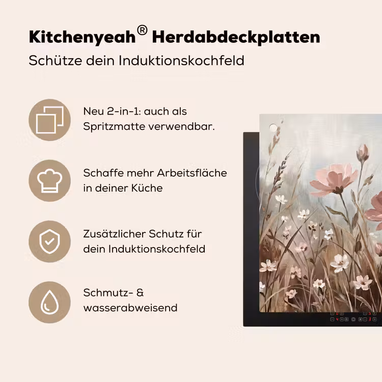 Bloemen - Botanisch - Schilderij - Pastel - Rustiek Inductie beschemer met haakjes klein -ky-usp-de