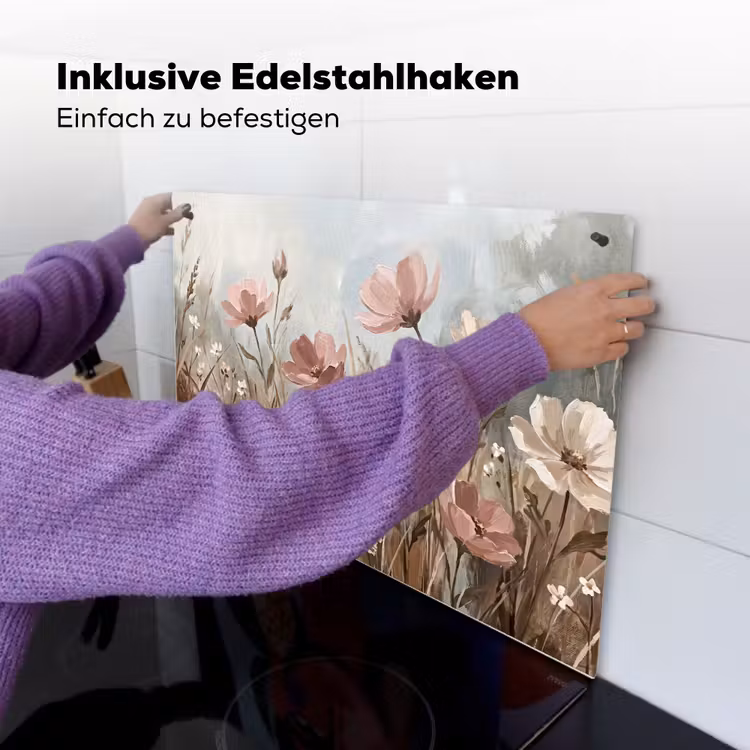 Bloemen - Botanisch - Schilderij - Pastel - Rustiek Inductie beschemer met haakjes klein -ky-ophangen-de