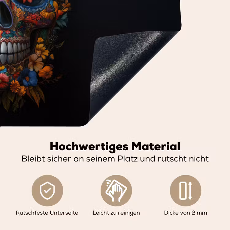 2-in-1 Herdabdeckplatte & Spritzschutz - Blumen - Bunt - Totenkopf - Bloemen - Kleurrijk - Schedel Inductie beschemer met haakjes klein