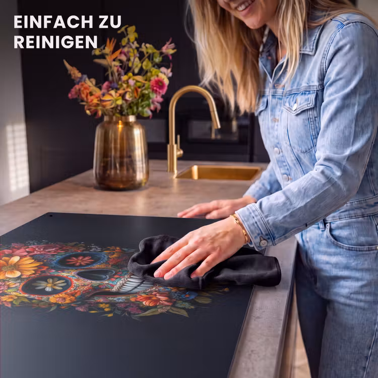 2-in-1 Herdabdeckplatte & Spritzschutz - Blumen - Bunt - Totenkopf - Bloemen - Kleurrijk - Schedel Inductie beschemer met haakjes klein