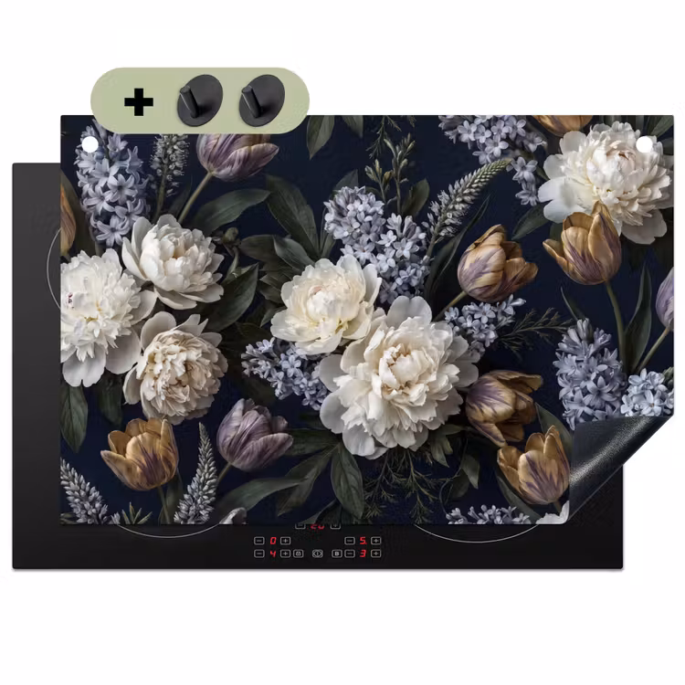 Bloemen - Donker - Elegant - Natuur - Wit Inductie beschemer met haakjes klein -3d