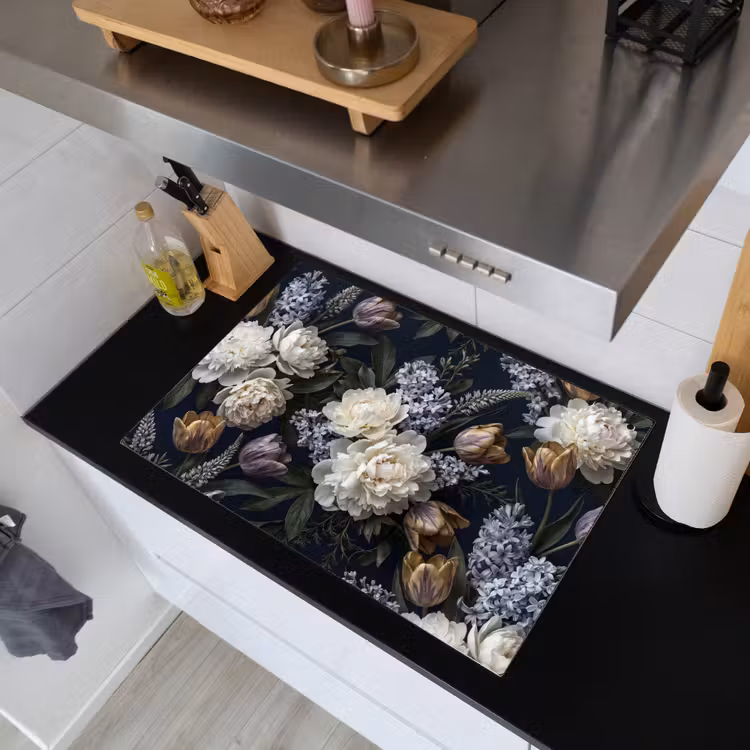 Bloemen - Donker - Elegant - Natuur - Wit Inductie beschemer met haakjes klein -sfeer1
