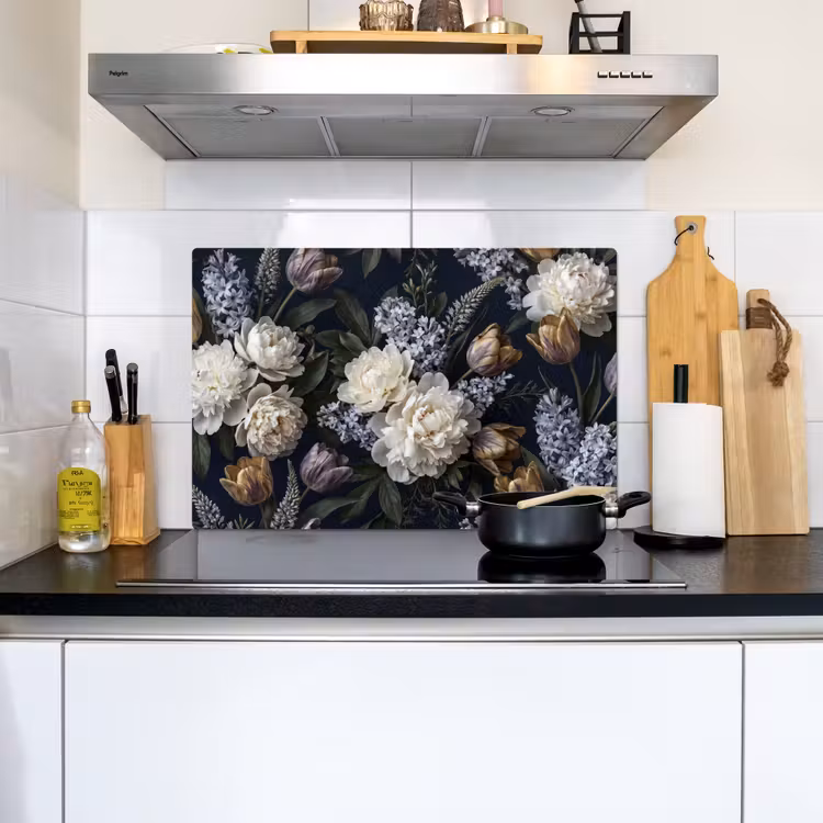 Bloemen - Donker - Elegant - Natuur - Wit Inductie beschemer met haakjes klein -sfeer2