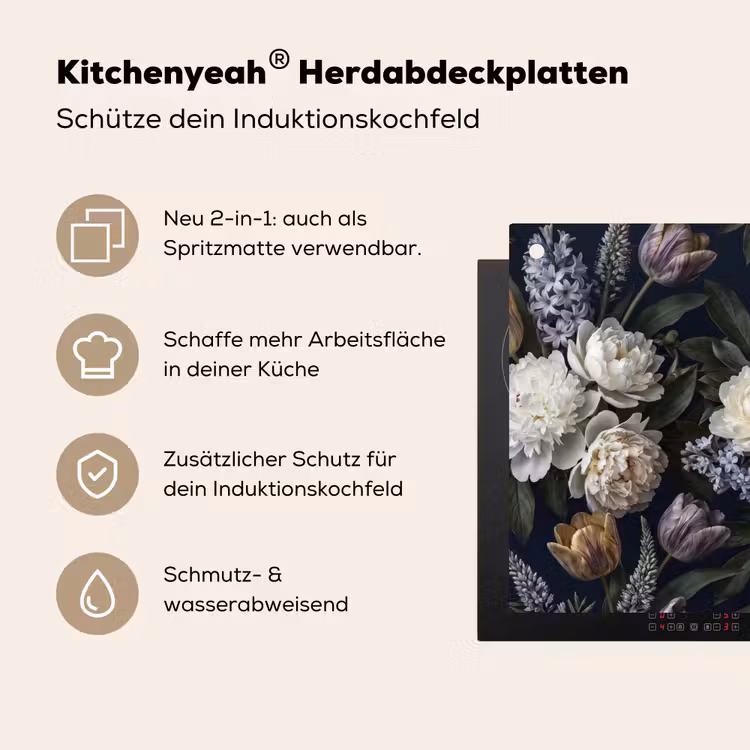 Bloemen - Donker - Elegant - Natuur - Wit Inductie beschemer met haakjes klein -ky-usp-de