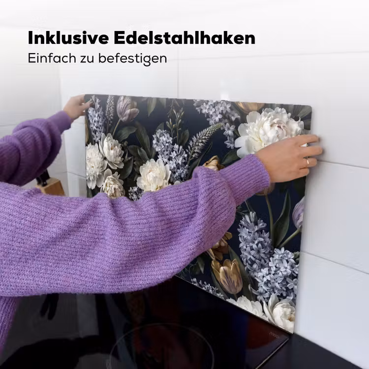 Bloemen - Donker - Elegant - Natuur - Wit Inductie beschemer met haakjes klein -ky-ophangen-de