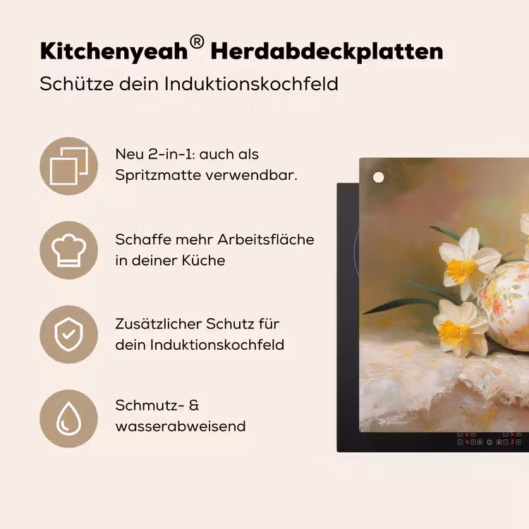 Bloemen - Eieren - Geschilderd Inductie beschemer met haakjes klein -ky-usp-de