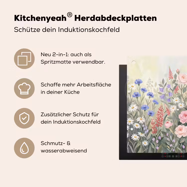 Bloemen - Tuin - Natuur - Kleurrijk Inductie beschemer met haakjes klein -ky-usp-de