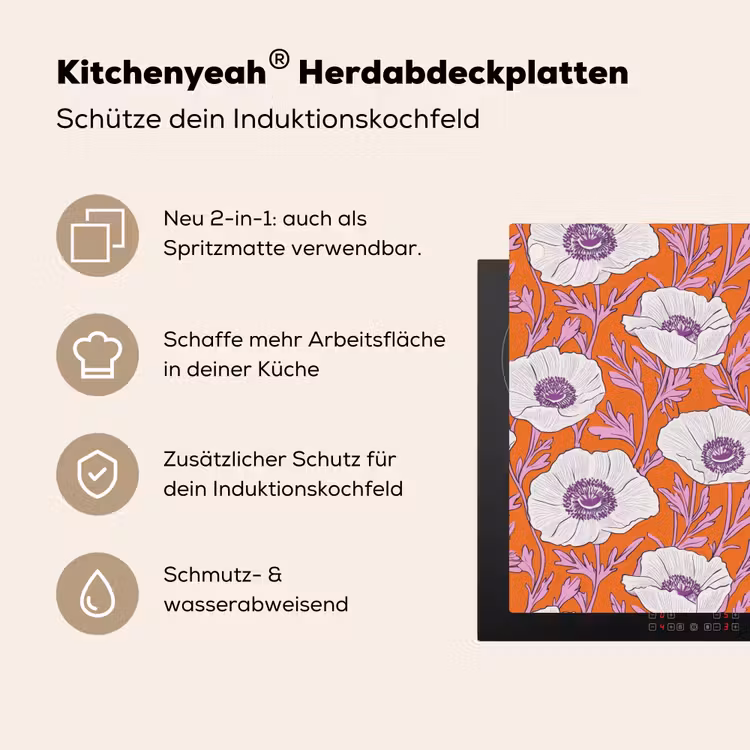 Bloemen - Grafisch - Oranje Inductie beschemer met haakjes klein 777 -ky-usp-de