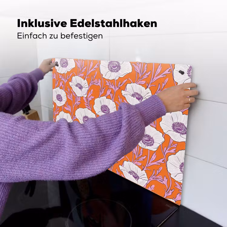 Bloemen - Grafisch - Oranje Inductie beschemer met haakjes klein 777 -ky-ophangen-de