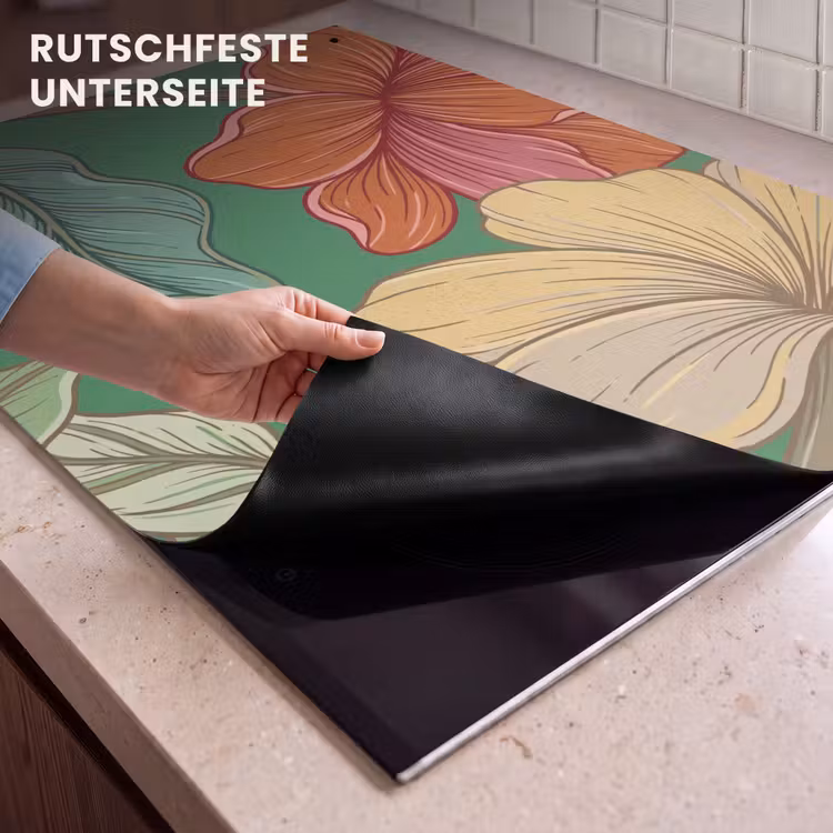2-in-1 Herdabdeckplatte & Spritzschutz - Blumen – Grün – Illustration - Bloemen - Groen - Illustratie Inductie beschemer met haakjes klein