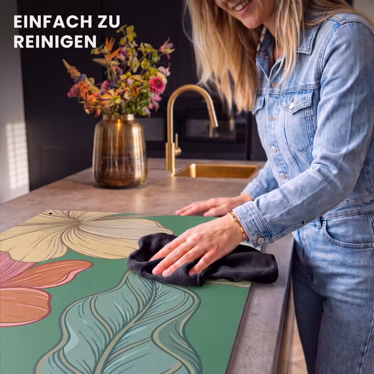 2-in-1 Herdabdeckplatte & Spritzschutz - Blumen – Grün – Illustration - Bloemen - Groen - Illustratie Inductie beschemer met haakjes klein