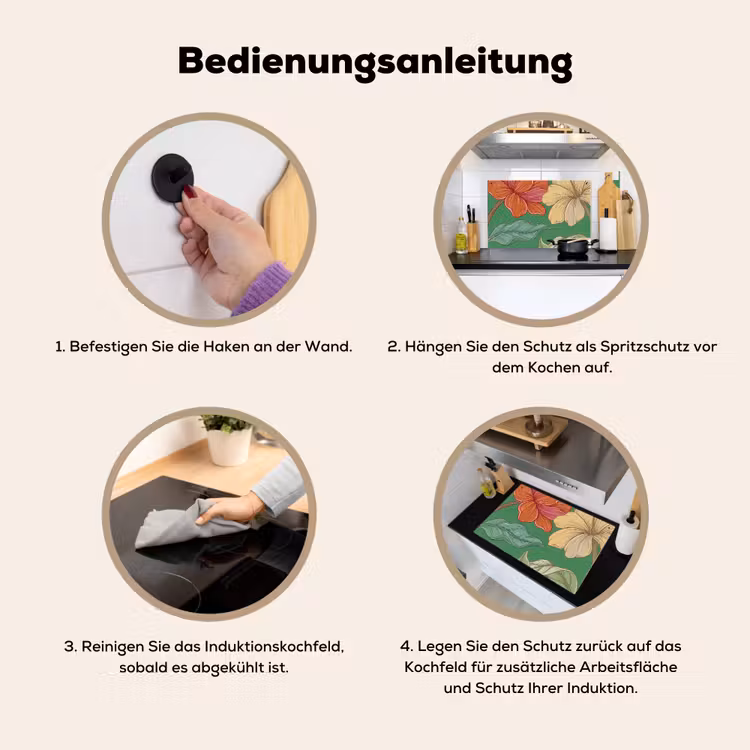 2-in-1 Herdabdeckplatte & Spritzschutz - Blumen – Grün – Illustration - Bloemen - Groen - Illustratie Inductie beschemer met haakjes klein