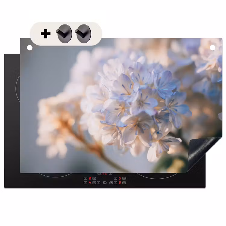 2-in-1 Herdabdeckplatte & Spritzschutz - Blumen - Hellblau - Unscharf - Büschel - Bloemen - Lichtblauw - Wazig - Trosje Inductie beschemer met haakjes klein