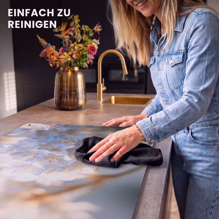 2-in-1 Herdabdeckplatte & Spritzschutz - Blumen - Hellblau - Unscharf - Büschel - Bloemen - Lichtblauw - Wazig - Trosje Inductie beschemer met haakjes klein