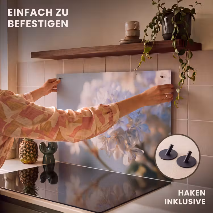 2-in-1 Herdabdeckplatte & Spritzschutz - Blumen - Hellblau - Unscharf - Büschel - Bloemen - Lichtblauw - Wazig - Trosje Inductie beschemer met haakjes klein