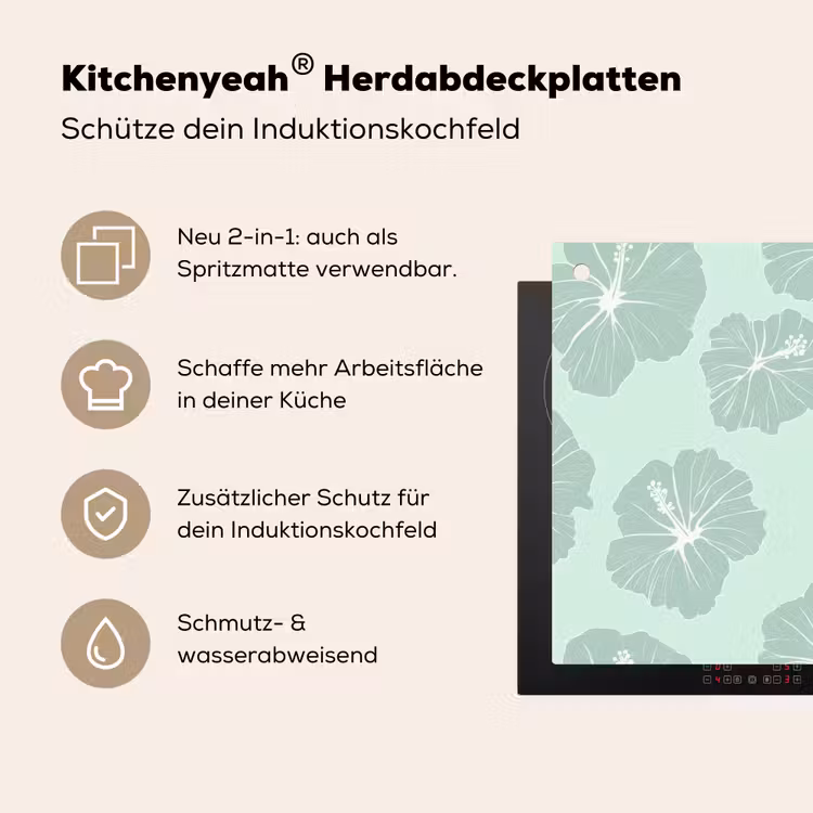 Bloemen - Hibiscus - Mint Inductie beschemer met haakjes klein 777 -ky-usp-de