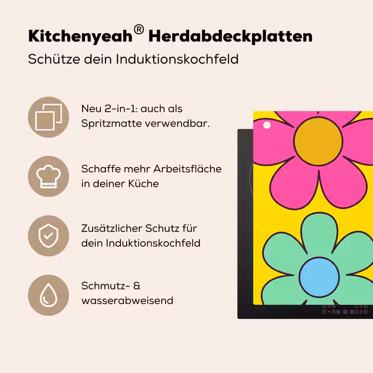 Bloemen - Illustratie - Kleurrijk Inductie beschemer met haakjes klein -ky-usp-de