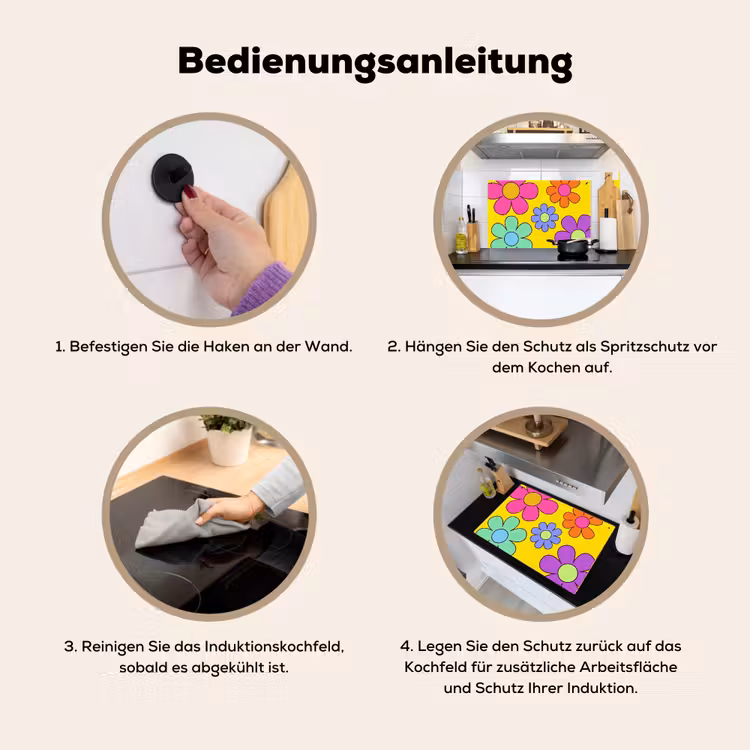 Bloemen - Illustratie - Kleurrijk Inductie beschemer met haakjes klein -ky-gebruik-de
