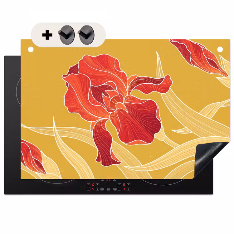 2-in-1 Herdabdeckplatte & Spritzschutz - Blumen – Illustration – Rot - Bloemen - Illustratie - Rood Inductie beschemer met haakjes klein