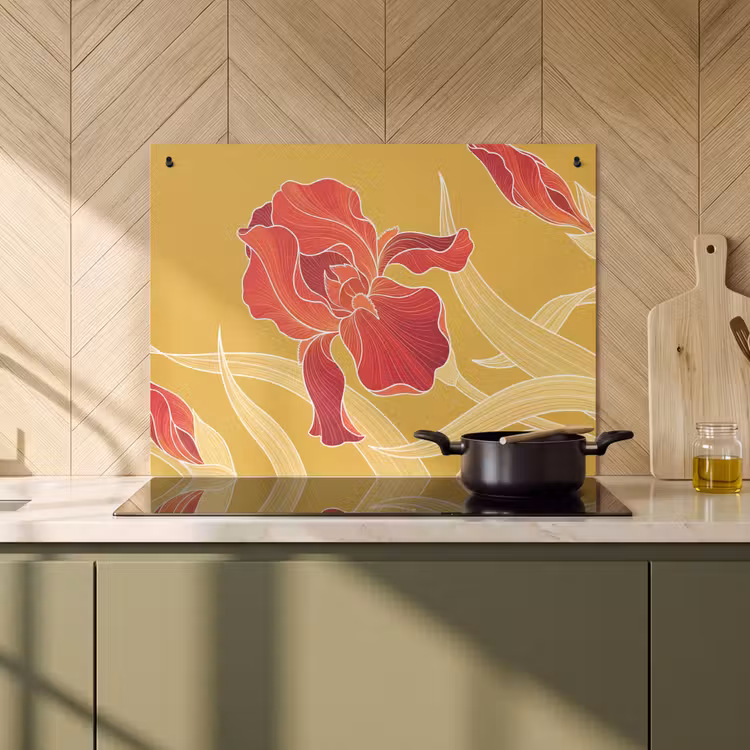 2-in-1 Herdabdeckplatte & Spritzschutz - Blumen – Illustration – Rot - Bloemen - Illustratie - Rood Inductie beschemer met haakjes klein
