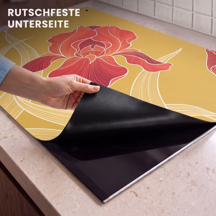 2-in-1 Herdabdeckplatte & Spritzschutz - Blumen – Illustration – Rot - Bloemen - Illustratie - Rood Inductie beschemer met haakjes klein