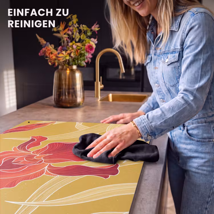 2-in-1 Herdabdeckplatte & Spritzschutz - Blumen – Illustration – Rot - Bloemen - Illustratie - Rood Inductie beschemer met haakjes klein