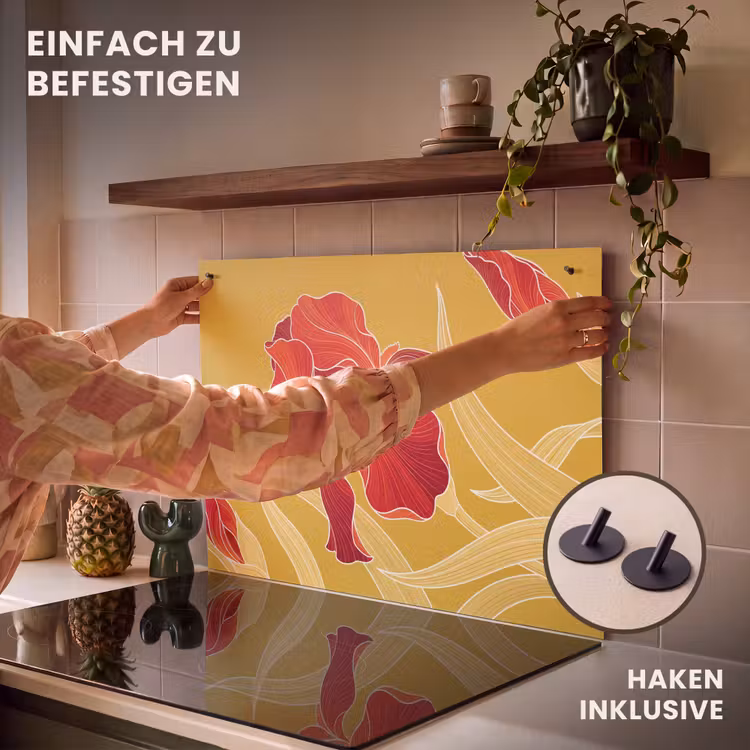 2-in-1 Herdabdeckplatte & Spritzschutz - Blumen – Illustration – Rot - Bloemen - Illustratie - Rood Inductie beschemer met haakjes klein