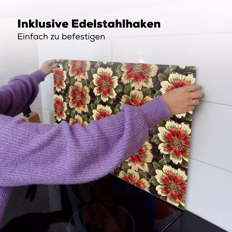 Bloemen - Klassiek - Patroon - Rood Inductie beschemer met haakjes klein 777 -ky-ophangen-de