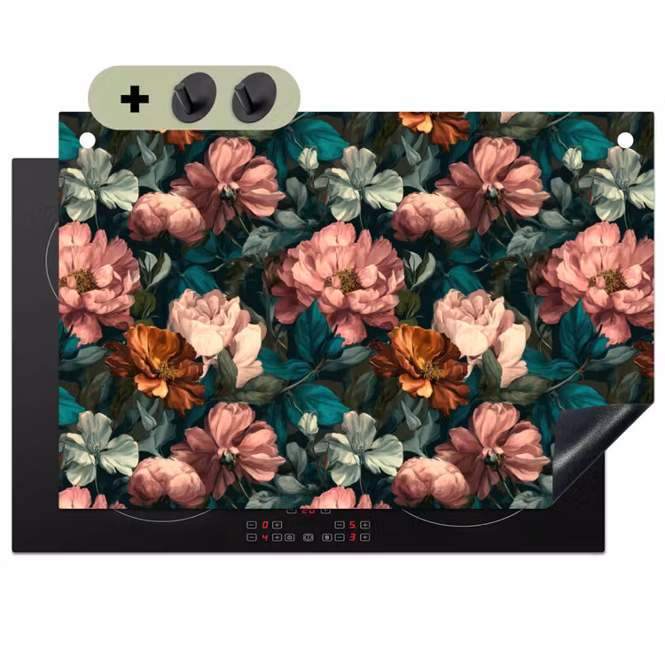 Bloemen - Schilderachtig - Patroon - Roze Inductie beschemer met haakjes klein 777 -3d