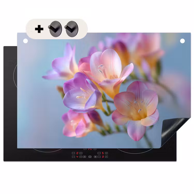 2-in-1 Herdabdeckplatte & Spritzschutz - Blumen - Lila - Überlaufen - Staubgefäße - Bloemen - Paars - Overloop - Meeldraden Inductie beschemer met haakjes klein
