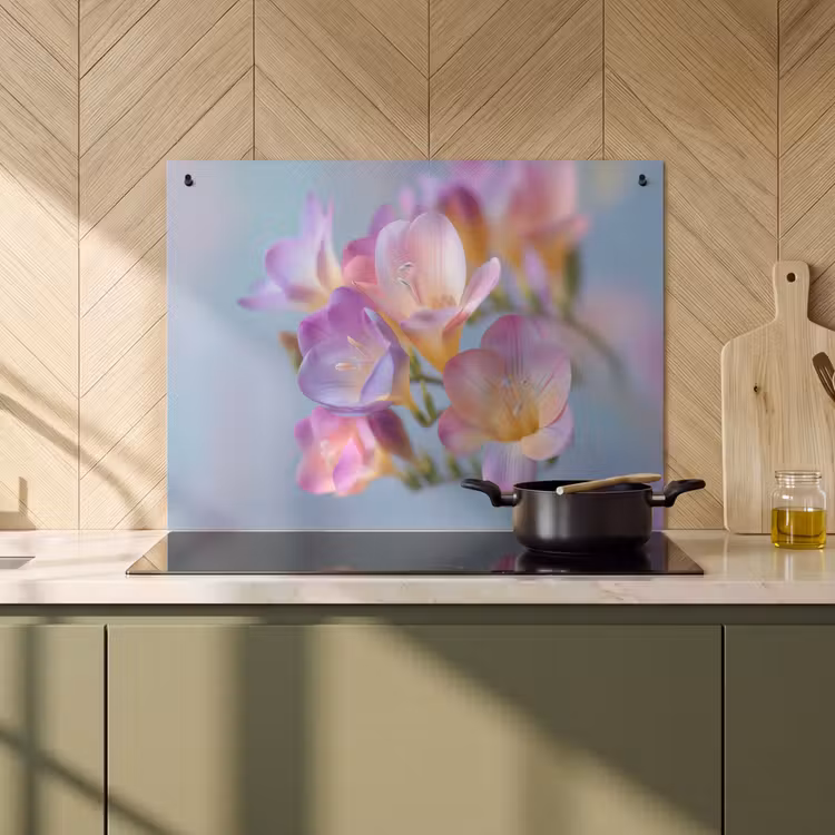 2-in-1 Herdabdeckplatte & Spritzschutz - Blumen - Lila - Überlaufen - Staubgefäße - Bloemen - Paars - Overloop - Meeldraden Inductie beschemer met haakjes klein