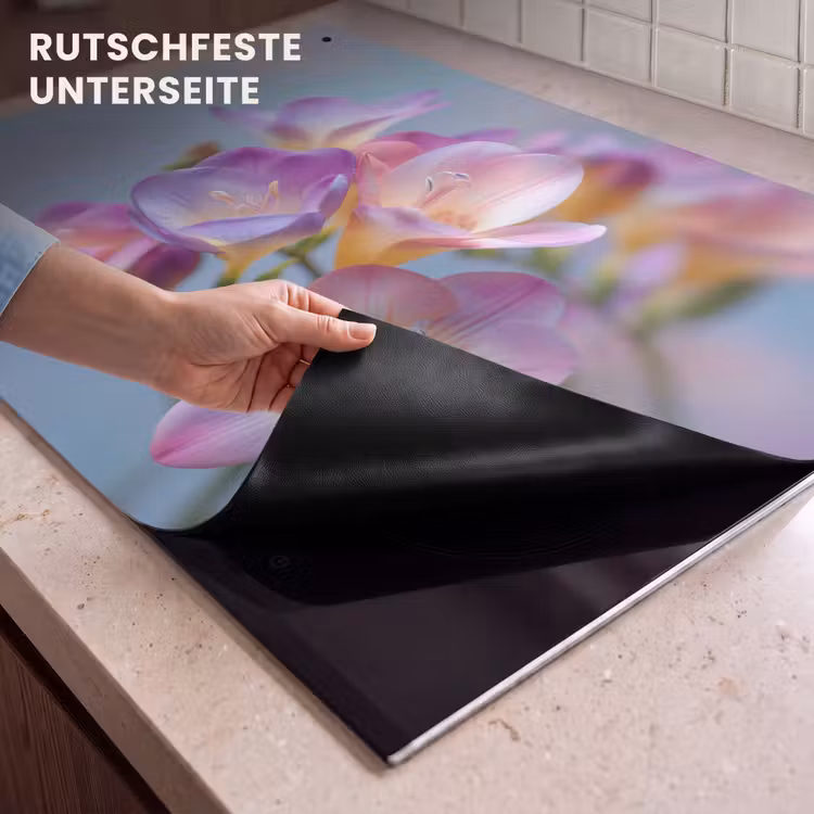 2-in-1 Herdabdeckplatte & Spritzschutz - Blumen - Lila - Überlaufen - Staubgefäße - Bloemen - Paars - Overloop - Meeldraden Inductie beschemer met haakjes klein