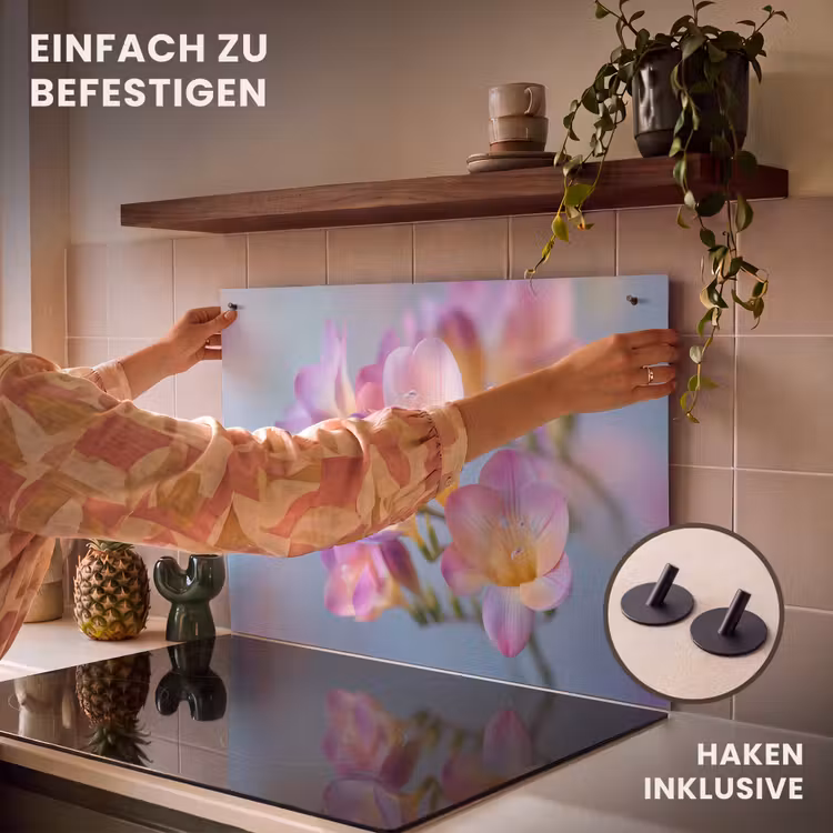 2-in-1 Herdabdeckplatte & Spritzschutz - Blumen - Lila - Überlaufen - Staubgefäße - Bloemen - Paars - Overloop - Meeldraden Inductie beschemer met haakjes klein