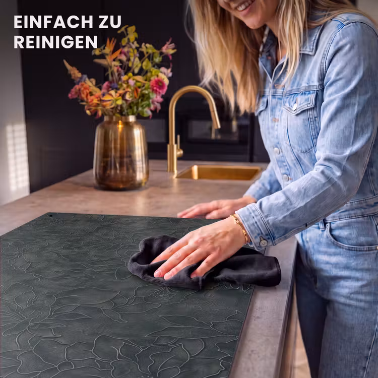 2-in-1 Herdabdeckplatte & Spritzschutz - Blumen - Linien - Grün - Bloemen - Lijnen - Groen Inductie beschemer met haakjes klein 777