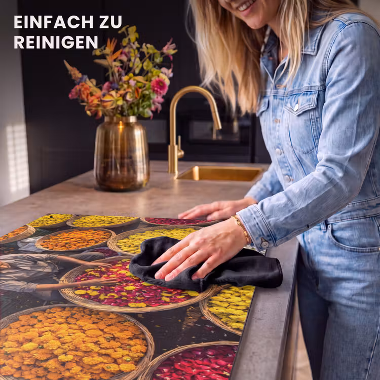 2-in-1 Herdabdeckplatte & Spritzschutz - Blumen – Markt – Bunt - Bloemen - Markt - Kleurrijk Inductie beschemer met haakjes klein