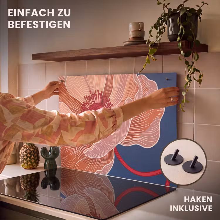 2-in-1 Herdabdeckplatte & Spritzschutz - Blumen – Modern – Abstrakt - Bloemen - Modern - Abstract Inductie beschemer met haakjes klein