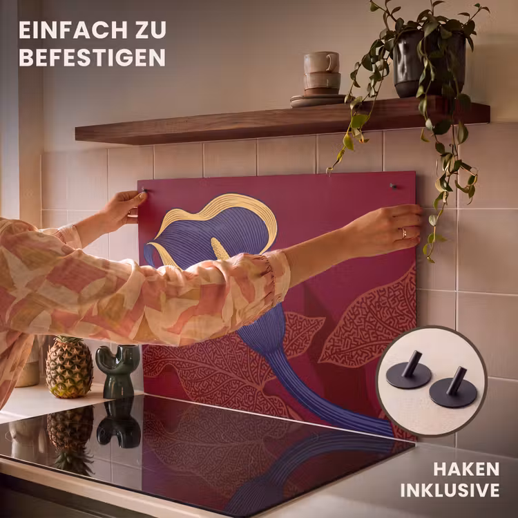 2-in-1 Herdabdeckplatte & Spritzschutz - Blumen – Modern – Lila - Bloemen - Modern - Paars Inductie beschemer met haakjes klein